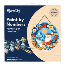 Laden Sie das Bild in den Galerie-Viewer, Malen nach Zahlen auf Holzscheibe - Kranz und Weihnachtsmann