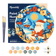 Laden Sie das Bild in den Galerie-Viewer, Malen nach Zahlen auf Holzscheibe - Kranz und Weihnachtsmann