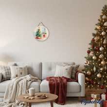 Laden Sie das Bild in den Galerie-Viewer, Malen nach Zahlen auf Holzscheibe - Weihnachtsbaum und Kamin