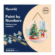 Laden Sie das Bild in den Galerie-Viewer, Malen nach Zahlen auf Holzscheibe - Weihnachtsbaum und Kamin