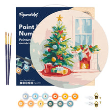 Laden Sie das Bild in den Galerie-Viewer, Malen nach Zahlen auf Holzscheibe - Weihnachtsbaum und Kamin