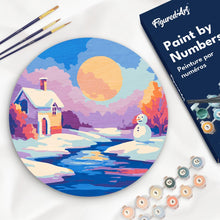 Laden Sie das Bild in den Galerie-Viewer, Malen nach Zahlen auf Holzscheibe - Winterlandschaft bei Sonnenuntergang