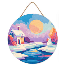 Laden Sie das Bild in den Galerie-Viewer, Malen nach Zahlen auf Holzscheibe - Winterlandschaft bei Sonnenuntergang