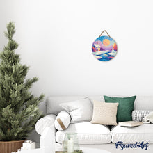 Laden Sie das Bild in den Galerie-Viewer, Malen nach Zahlen auf Holzscheibe - Winterlandschaft bei Sonnenuntergang