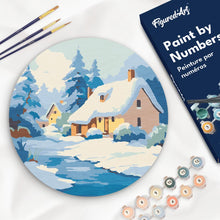 Laden Sie das Bild in den Galerie-Viewer, Malen nach Zahlen auf Holzscheibe - Winterhäuschen