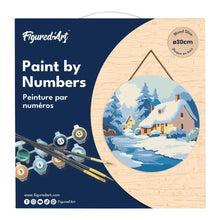 Laden Sie das Bild in den Galerie-Viewer, Malen nach Zahlen auf Holzscheibe - Winterhäuschen