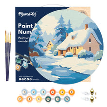 Laden Sie das Bild in den Galerie-Viewer, Malen nach Zahlen auf Holzscheibe - Winterhäuschen