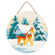 Laden Sie das Bild in den Galerie-Viewer, Malen nach Zahlen auf Holzscheibe - Hirsch und Hütte