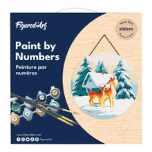 Laden Sie das Bild in den Galerie-Viewer, Malen nach Zahlen auf Holzscheibe - Hirsch und Hütte