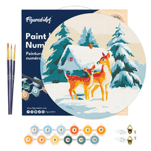 Laden Sie das Bild in den Galerie-Viewer, Malen nach Zahlen auf Holzscheibe - Hirsch und Hütte