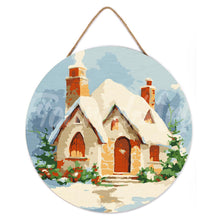 Laden Sie das Bild in den Galerie-Viewer, Malen nach Zahlen auf Holzscheibe - Backsteinhaus im Winter