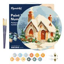 Laden Sie das Bild in den Galerie-Viewer, Malen nach Zahlen auf Holzscheibe - Backsteinhaus im Winter