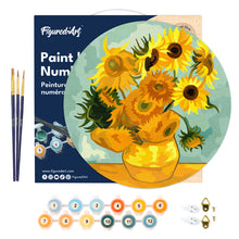 Laden Sie das Bild in den Galerie-Viewer, Malen nach Zahlen auf Holzscheibe - Van Gogh - Sonnenblumen