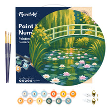 Laden Sie das Bild in den Galerie-Viewer, Malen nach Zahlen auf Holzscheibe - Seerosen und japanische Brücke - Monet