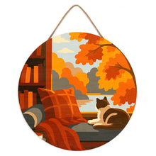 Laden Sie das Bild in den Galerie-Viewer, Malen nach Zahlen auf Holzscheibe - Herbstblick der Katze