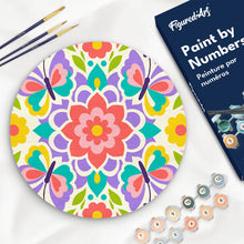 Laden Sie das Bild in den Galerie-Viewer, Malen nach Zahlen Figured'Art – Malen nach Zahlen auf Holzscheibe - Schmetterlings-Mandala