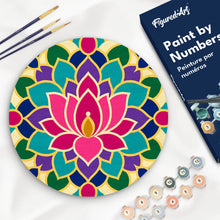 Laden Sie das Bild in den Galerie-Viewer, Malen nach Zahlen Figured'Art – Malen nach Zahlen auf Holzscheibe - Lotus-Mandala