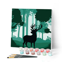 Laden Sie das Bild in den Galerie-Viewer, Mini Malen nach Zahlen mit Rahmen 20x20cm - Hirsch in Alarmbereitschaft