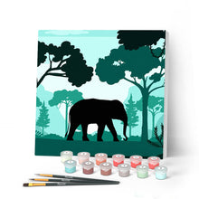 Laden Sie das Bild in den Galerie-Viewer, Mini Malen nach Zahlen mit Rahmen 20x20cm - Elefant im grünen Wald