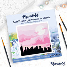 Laden Sie das Bild in den Galerie-Viewer, Mini Malen nach Zahlen mit Rahmen - New York unter einem rosa Himmel