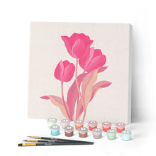 Laden Sie das Bild in den Galerie-Viewer, Mini Malen nach Zahlen mit Rahmen 20x20cm - 3 Rosa Tulpen