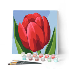 Laden Sie das Bild in den Galerie-Viewer, Mini Malen nach Zahlen mit Rahmen 20x20cm - Rote Tulpe