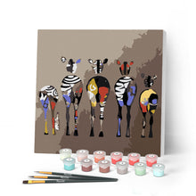 Laden Sie das Bild in den Galerie-Viewer, Mini Malen nach Zahlen mit Rahmen 20x20cm - Zebras von hinten