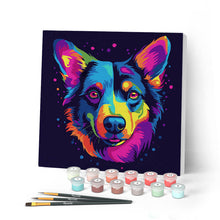Laden Sie das Bild in den Galerie-Viewer, Mini Malen nach Zahlen mit Rahmen - Neon Hund Abstrakt Pop Art