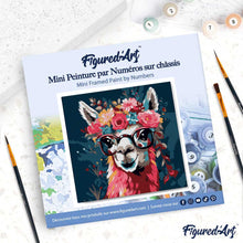 Laden Sie das Bild in den Galerie-Viewer, Mini Malen nach Zahlen mit Rahmen - Fantasie Lama mit Blumen