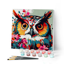 Laden Sie das Bild in den Galerie-Viewer, Mini Malen nach Zahlen mit Rahmen - Fantasie Eule mit Blumen