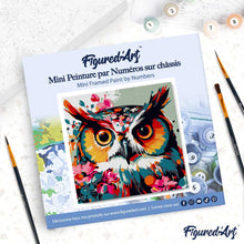 Laden Sie das Bild in den Galerie-Viewer, Mini Malen nach Zahlen mit Rahmen - Fantasie Eule mit Blumen