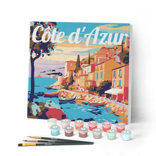 Laden Sie das Bild in den Galerie-Viewer, Mini Malen nach Zahlen mit Rahmen - Reiseplakat Côte d'Azur