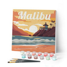 Laden Sie das Bild in den Galerie-Viewer, Mini Malen nach Zahlen mit Rahmen - Reiseplakat Malibu