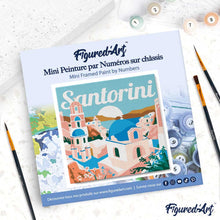 Laden Sie das Bild in den Galerie-Viewer, Mini Malen nach Zahlen mit Rahmen - Reiseplakat Santorini Sonnenaufgang