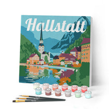 Laden Sie das Bild in den Galerie-Viewer, Mini Malen nach Zahlen mit Rahmen - Reiseplakat Hallstatt