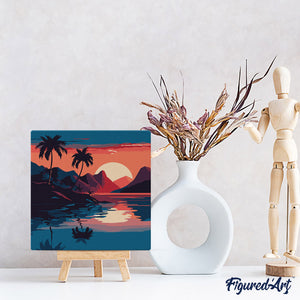 Mini Malen nach Zahlen mit Rahmen - Das Meer und der Sonnenuntergang