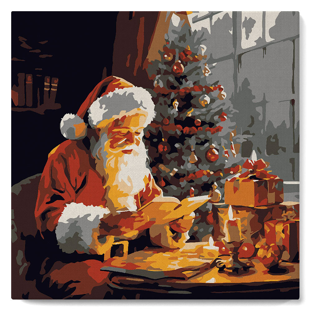 Mini Malen nach Zahlen mit Rahmen - Weihnachtsmann beim Lesen