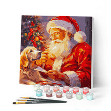 Laden Sie das Bild in den Galerie-Viewer, Mini Malen nach Zahlen mit Rahmen - Weihnachtsmann und Hund