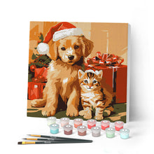 Laden Sie das Bild in den Galerie-Viewer, Mini Malen nach Zahlen mit Rahmen - Weihnachtskatze und -hund