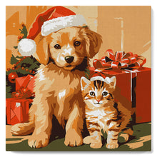 Laden Sie das Bild in den Galerie-Viewer, Mini Malen nach Zahlen mit Rahmen - Weihnachtskatze und -hund
