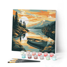 Laden Sie das Bild in den Galerie-Viewer, Mini Malen nach Zahlen mit Rahmen - Bergsee mit Kanu