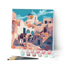 Laden Sie das Bild in den Galerie-Viewer, Mini Malen nach Zahlen mit Rahmen - Santorini Pferdeszene