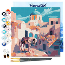 Laden Sie das Bild in den Galerie-Viewer, Mini Malen nach Zahlen mit Rahmen - Santorini Pferdeszene