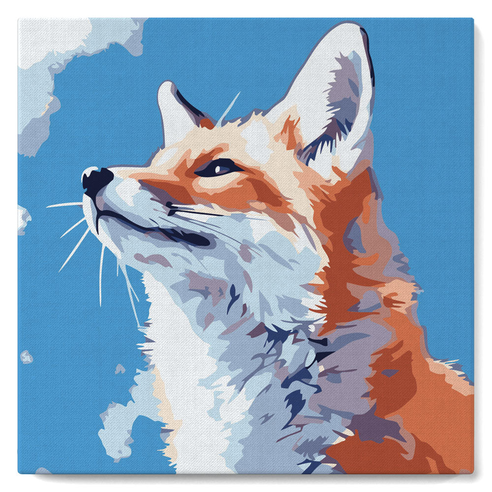 Mini Malen nach Zahlen mit Rahmen - Fuchs mit blauem Himmel