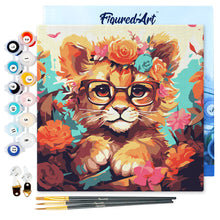 Laden Sie das Bild in den Galerie-Viewer, Mini Malen nach Zahlen mit Rahmen - Fantasie-Löwenjunges und Blumen
