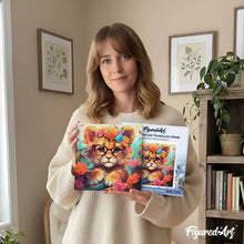 Laden Sie das Bild in den Galerie-Viewer, Mini Malen nach Zahlen mit Rahmen - Fantasie-Löwenjunges und Blumen
