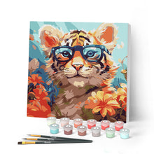Laden Sie das Bild in den Galerie-Viewer, Mini Malen nach Zahlen mit Rahmen - Fantasie-Tigerjunges und Blumen