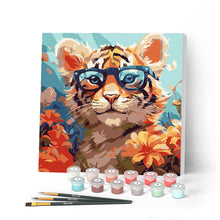 Laden Sie das Bild in den Galerie-Viewer, Mini Malen nach Zahlen mit Rahmen - Fantasie-Tigerjunges und Blumen
