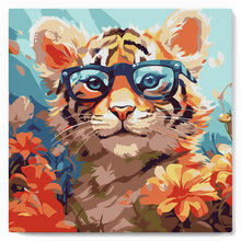 Laden Sie das Bild in den Galerie-Viewer, Mini Malen nach Zahlen mit Rahmen - Fantasie-Tigerjunges und Blumen