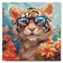 Laden Sie das Bild in den Galerie-Viewer, Mini Malen nach Zahlen mit Rahmen - Fantasie-Tigerjunges und Blumen